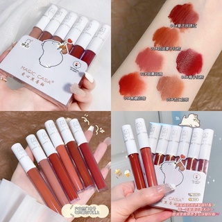 [สินค้าใหม่] Love bear lip gloss, lip glaze velvet matte velvet ติดทนนาน กันน้ำ 6 ชิ้น/เซ็ต