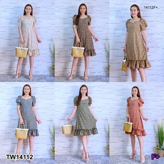 TwinsShopVip💗พร้อมส่ง TW14112 เดรสสั้น ลายดอก มีสายผูกด้านหลัง