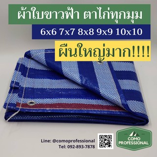 ผ้าใบกันฝน กันแดด ผ้าใบก่อสร้าง บลูชีท PP Tarp ผ้าใบเอนกประสงค์ กันน้ำ กันฝุ่น สีขาวฟ้า ตอกตาไก่4มุม เกรดเอ พรีเมียม