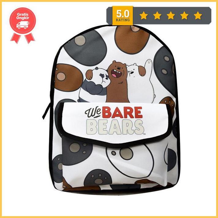 We Bare Bears Pocket Backpack / School Backpack สีดํา Ready789