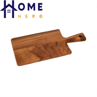 HomeHero เขียงไม้เหลี่ยมมีด้ามจับ ขนาด 15x30 cm หนา 10 mm ไม้จามจุรี สำหรับหั่นหรือเสิร์ฟอาหาร่