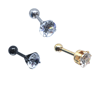 จิวสแตนเลส สำหรับเจาะตรงบริเวณกระดูกอ่อนของหู | CZ.BB | CZ Stud(Ball Back) earring for Men Women CZ Steel