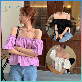 เสื้อครอปเปิดไหล่ เซ็กซี่เบาๆ สีพื้น งานปาดไหล่