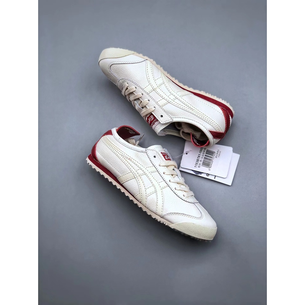 Onitsuka MEXICO 66 รองเท้าวิ่งสุภาพสตรีหนังเต็มรูปแบบรองเท้าฝึกซ้อมผู้ชายรองเท้ากีฬา