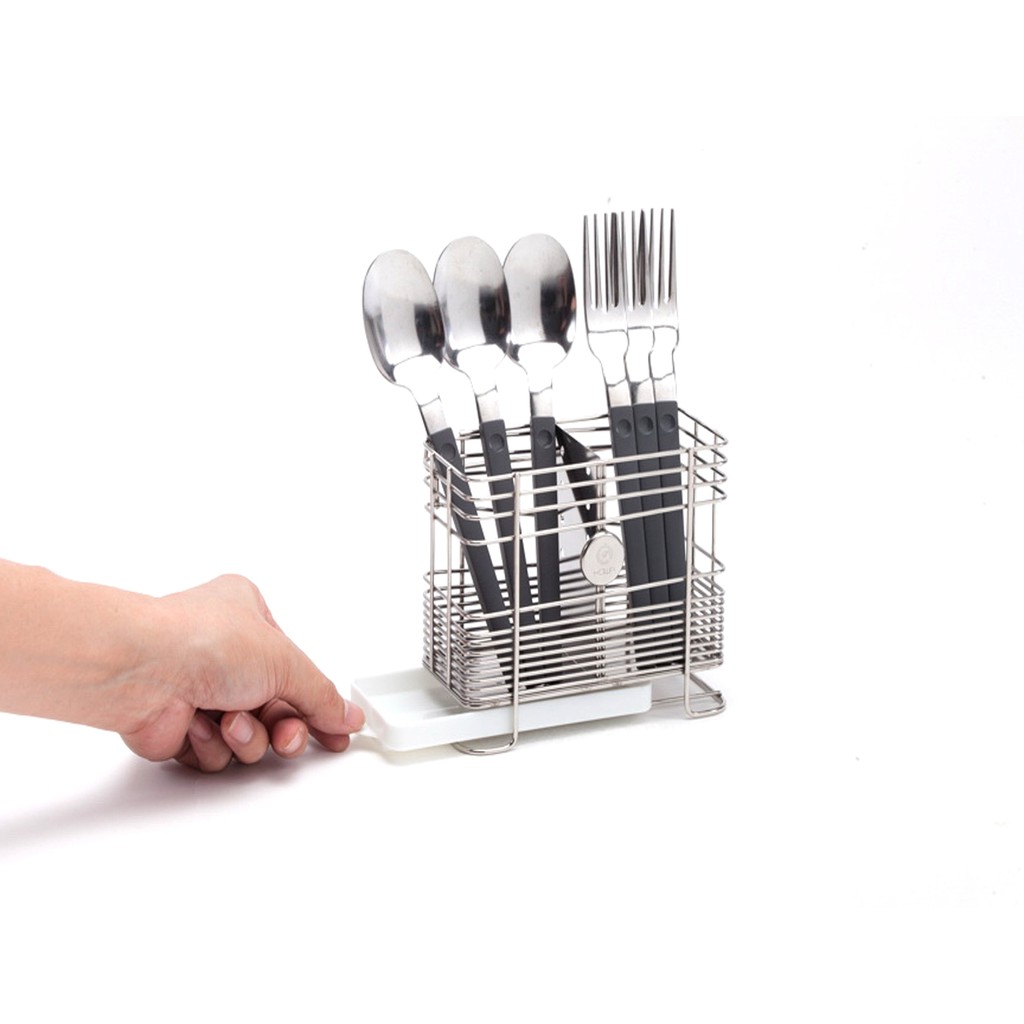 Kowa homewar KWH-K001ตะแกรงใส่ช้อนตั้ง-แขวนได้มีถาดรองน้ำมีช่อง 2ช่อง Stainless Steel SUS 304  100 %