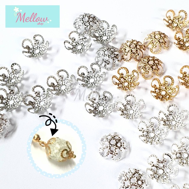 Mellow Shop DIY ครอบลูกปัด หิน ลายดอก 5 แฉก ตัวคั่นลูกปัด ขนาด10มิล แพ็ค 50,100 ชิ้น