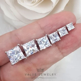 ต่างหูแป้น เพชรทรงสี่เหลี่ยม Princess Cut มี4ไซส์ เครื่องประดับแฟชั่น ValueJewelry ER1105 ER1011 ER1012 ER1013