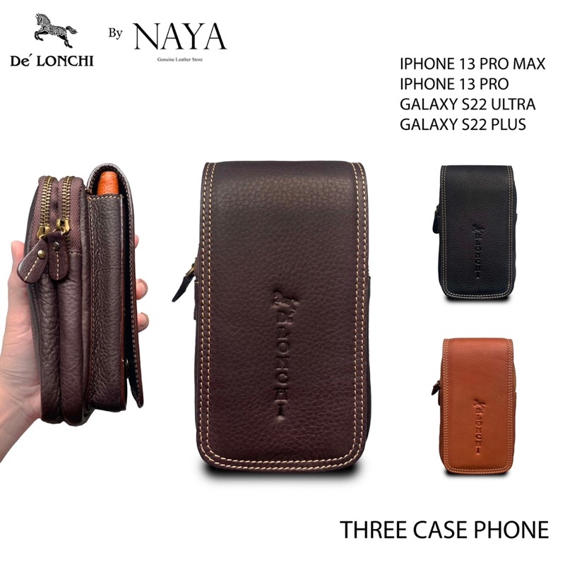 ซองใส่มือถือหนังแท้ ร้อยเข็มขัดเหน็บเอว ใส่ได้3เครื่องหรือใสากระเป๋าสตางค์ ใส่ IPHONE pro max หรือรุ่นอื่นที่ขนาดใกล้กัน