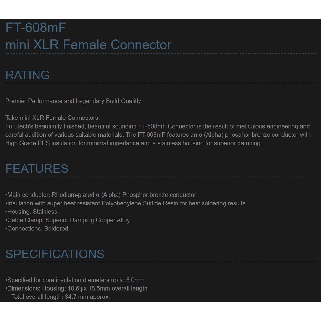 ของแท้จากตัวแทน FURUTECH FT-608mF (R) mini XLR 3pin Connector audio grade made in japan / ร้าน All Cable