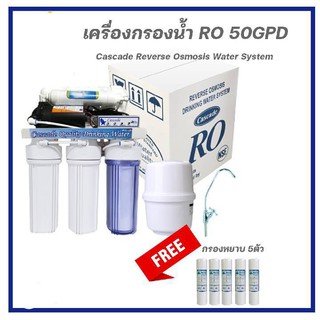 เครื่องกรองน้ำRO 5ขั้นตอน Cascade แถมฟรี ไส้กรองแรก PP 10นิ้ว 5ไส้ กรองน้ำสอาดมาก ละเอียดถึง 0.000ไมครอน กรองน้ำดื่ม น้ำ