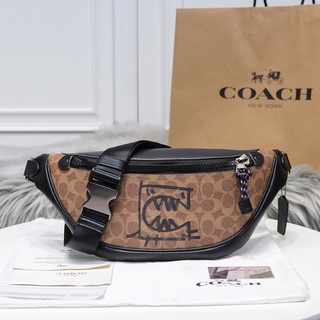 ของแท้ 💯%Coach กระเป๋าคาดเอว little monster, กระเป๋าคาดเอวกีฬาสำหรับบุรุษและสตรี, กระเป๋าสะพายไหล่เดียว F75761