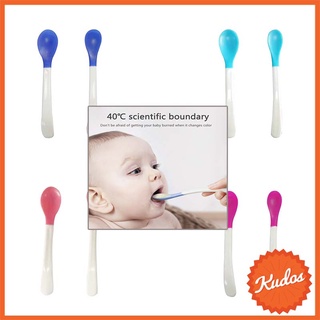 KUDOSTH 2Pcs Baby Soft Silicone Spoon Candy Color Temperature ช้อนป้อนอาหารซิลิโคน