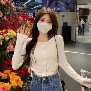 Tanktop Hot Windbmshort Top Autumn2021 เสื้อแขนยาวสีพื้นพอดีตัวสําหรับผู้หญิง