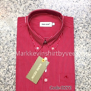 [อกเสื้อ44”,52”]เสื้อเชิ้ตลายริ้ว สีแดงสด แขนยาวนะคะ