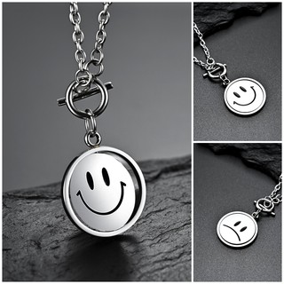 Women Men Titanium Steel Rotatable smile crying face Pendant Necklace qf112