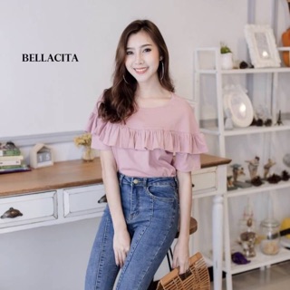 เสื้อยืดแขนสั้น คอกลม แต่งระบาย 💃
