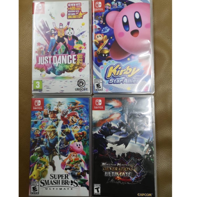 [เกมมือสอง] Nintendo Switch: Kirby star allies, Just dance 2019, Super smash bros, Monster hunter generations ultimate