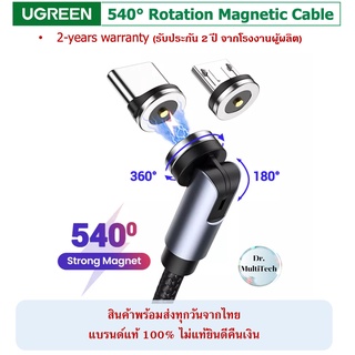 Ugreen แท้ สายชาร์จเร็ว หมุนได้ 540 องศา ไนล่อนถัก USB-A กับ Micro USB หรือ USB type-C