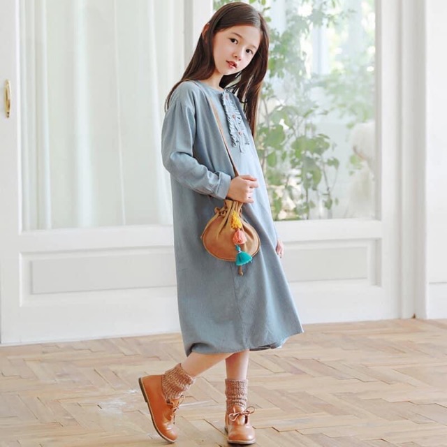 เดรสแขนยาวสีฟ้า ตัวงาม วินเทจ / S / 530