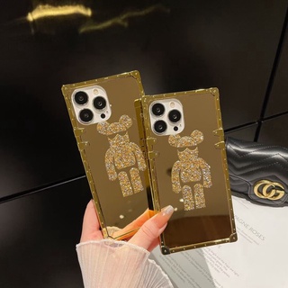 For Xiaomi Mi 11 12 10T 11T Lite POCO X3 NFC M3 Redmi 9 9A 9C 9T 10 10C 10A Note8 Note9 Note10 Note11 Pro Note9S Note10S Note11S Fashion Gold Mirror Bear Square Phone Case