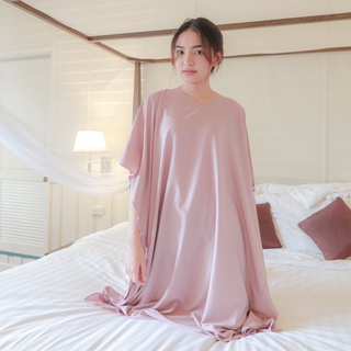 OVER Plain Maxi Dress Pale Blush เดรสยาว เดรสสาวอวบ เดรสสาวไซส์ใหญ่  เดรสคนท้อง ชุดเที่ยวทะเล ชุดนอน เดรสปีกค้างคาว