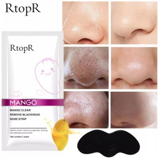 *ส่งจากไทย*RtopR 10แผ่น แผ่นกำจัดสิวเสี้ยน หัวดำ รักษาสิวควบคุมความมัน Mango Clear Remove Blackhead Nose Strip รหัส 040