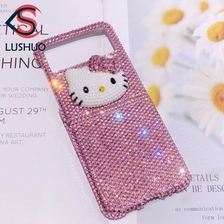 Lushuo เคสโทรศัพท์มือถือแข็ง ปิดด้านหลัง ประดับเพชร พลอยเทียม วิบวับ ระยิบระยับ แฮนด์เมด แฟชั่น สําหรับ Samsung Galaxy Z Flip 4 ZFlip4 ZFlip 4 3D