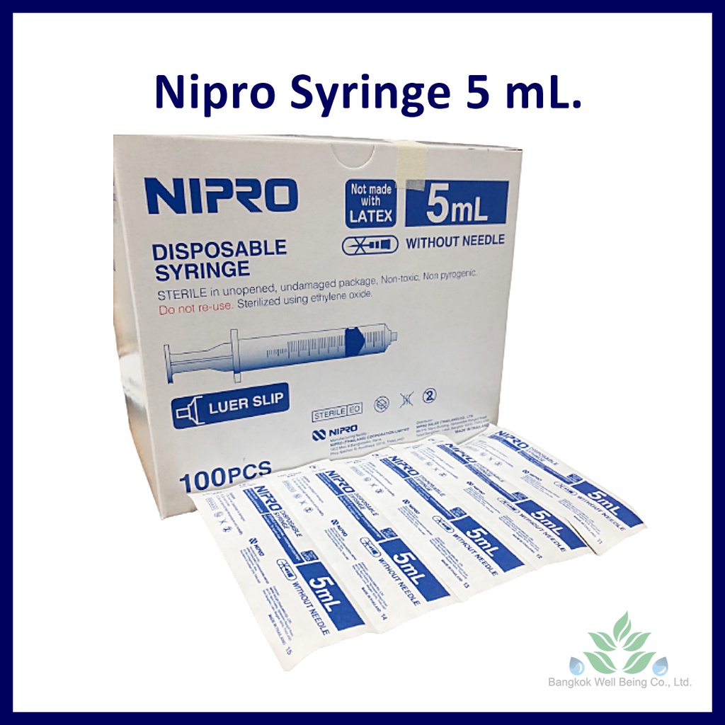 Nipro Syringe 5 ml ยกกล่อง 100ชิ้น ไซริ้งป้อนยา ป้อนอาหาร ไซริงล้างจมูกไซริงค์ 5 ml กระบอกฉีดยา หลอด