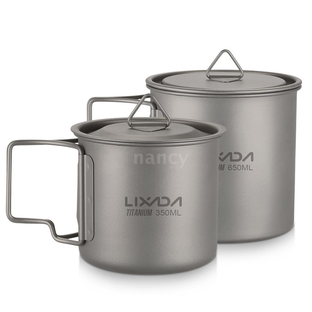 Lixada แก้วน้ําไทเทเนียม น้ําหนักเบา แบบพกพา พร้อมที่จับพับได้ ขนาด 300 มล. 350 มล. 420 มล. สําหรับตั้งแคมป์ ปิกนิก กลางแจ้ง