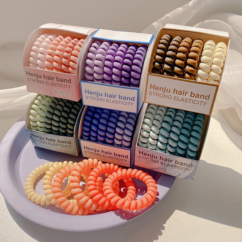 *พร้อมส่ง ยางรัดผมสไตล์เกาหลี น่ารักๆ แบบเกลียว 6ชิ้น บรรจุในกล่องอะคริลิคอย่างดี