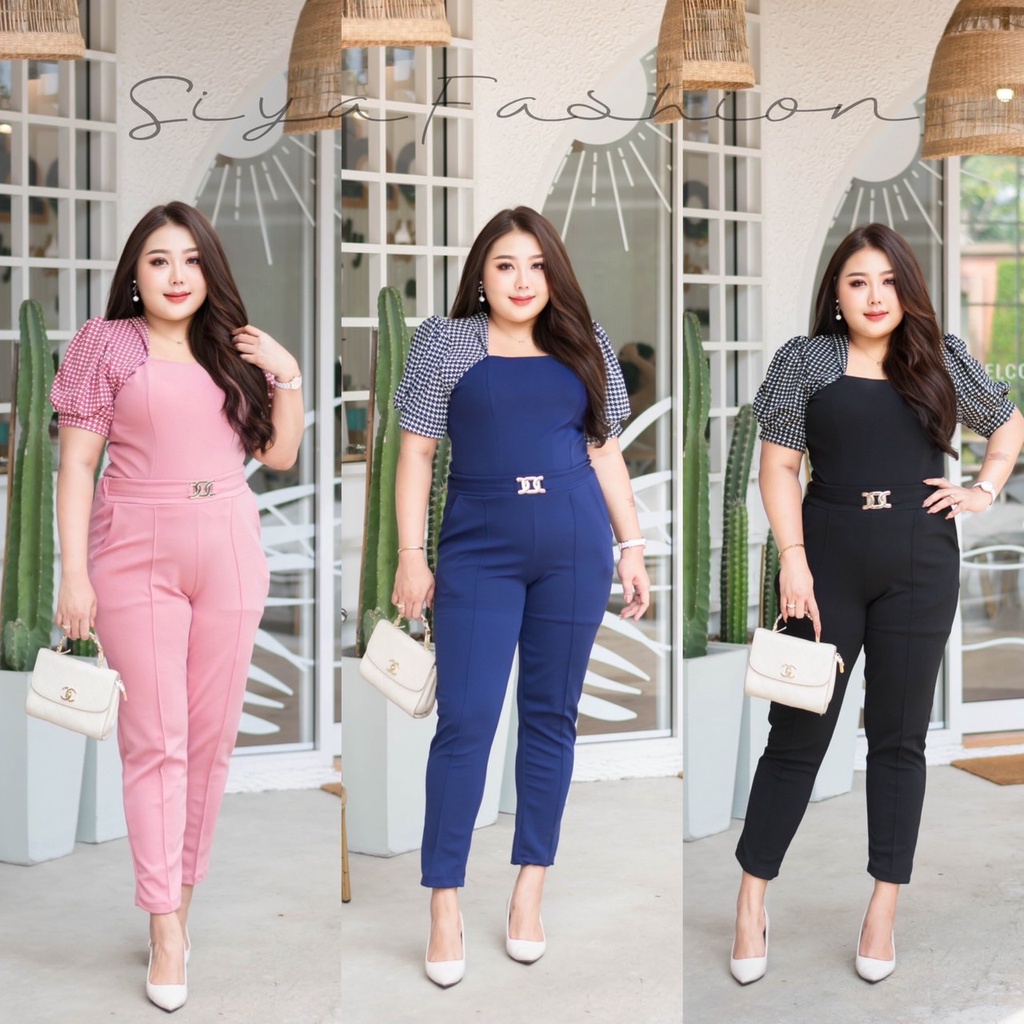 อวบเอิบStyle Plus - S12 ชุดเซตสาวอวบ 2 ชิ้น (เสื้อ+กางเกงขายาว) ผ้ายืด ทรงสวย ใส่สบาย ชุดทำงาน ออกงา