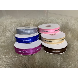 ขายยกม้วนพร้อมส่ง🚗ริบบิ้นผ้าแก้ว,ผ้าโปร่งพิมพ์ลายJust for you ขนาด2.2 ซม.ยาว 50หลา(ประมาณ 45 เมตร)ต่อม้วน