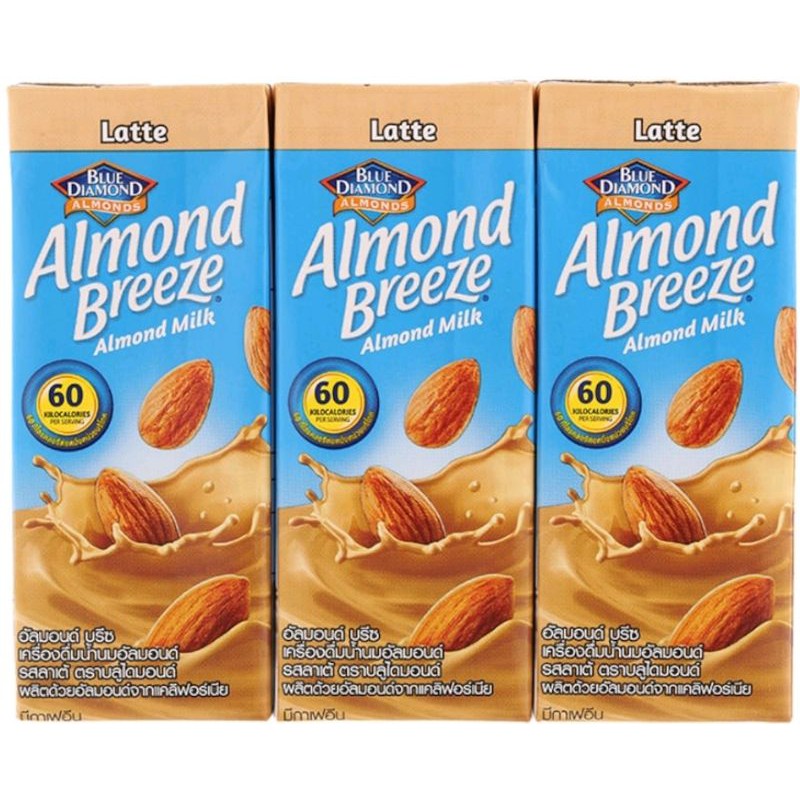 Work From Home PROMOTION ส่งฟรี 2 ชิ้น นมอัลมอนด์ Blue Daimond Almond Breeze Almond Milk 180ml Pack3 ลาเต้ เก็บเงินปลายทาง