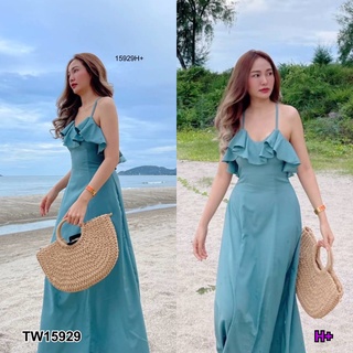 TW15929 แม็กซี่เดรสทรงสวยมากค้า ร้อยเชือกหลังแต่งระบายรอแขนรอบอก งานผ้าไหมอิตาลี่ เนื้อผ้าใส่สบายสุด