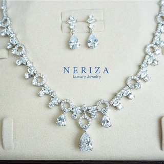 Neriza Jewelry/ชุดเครื่องประดับเจ้าสาวเพชรขาวล้วนเกรดพรีเมี่ยมประกายไฟเทียบเท่าเพชรแท้ รหัส NSW087 จัดส่งฟรีพร้อมกล่อง