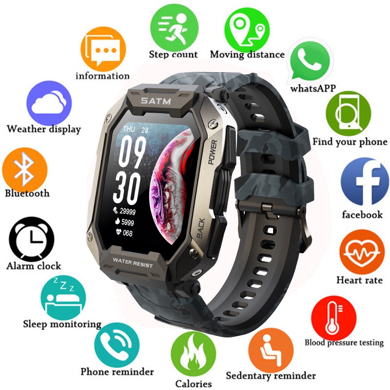 2022 ใหม่ว่ายน้ํากีฬาสมาร์ทนาฬิกาผู้ชายSmartwatch 50MความลึกIP68 กันน้ํานาฬิกาออกกําลังกายบลูทูธสําห
