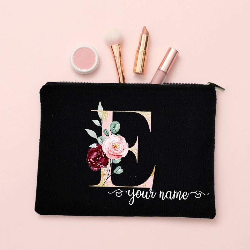 กระเป๋าใส่เครื่องสําอาง ลายตัวอักษร และดอกไม้ แบบพกพา สำหรับผู้หญิง ราคา ถูกที่สุด ดีลบีเคเค แกลเลอรีภาพที่ 7