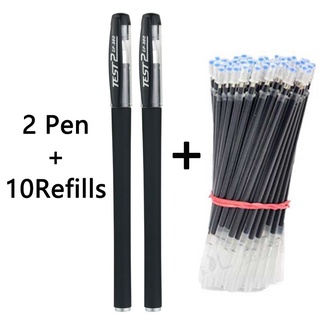 2 ปากกา + 10 เติม ballpen ชุดปากกาเจลสีดำเจลหมึกสีสำนักงานโรงเรียนปากกา 0.5 มม.จุดเติมเติมทุกวันเขียนปากกาโน้ตบุ๊ค