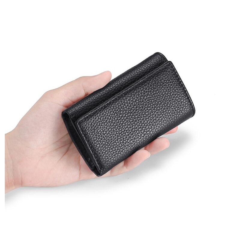 กระเป๋าใส่กุญแจแบบ Unisex หญิง ชาย หนังวัวแท้ กระเป๋าพับบัตร Tri-Fold
