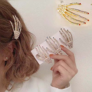 Skull Claw Hairpin Girls New Korean Version Ins Wind Net Red Hair Accessories Female Diamond-studded Ghost Hand Hairpin Personality Fashion Rhinestone Bangs Seaside Clip Female