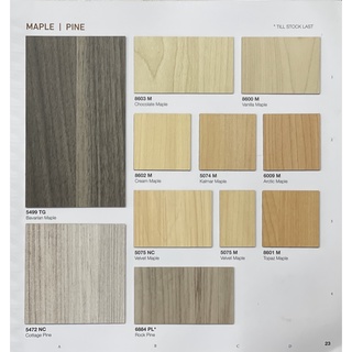 แผ่นลามิเนต TD Board ลายไม้ Maple/Pine ขนาด 120 x 240 ซม. หนา 0.7 มม. ใช้สำหรับงานตกแต่งภายใน มีหลายลายให้เลือก