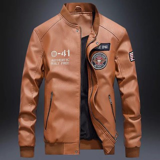 2018 new pilot jacket mens baseball uniform stand collar Korean version of the tide brand mens PU leather jacket