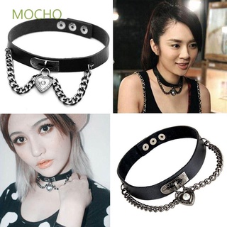 Mocho สร้อยคอโชคเกอร์แฟชั่นสําหรับสตรีเครื่องหนังมีสายโซ่คล้องพิมพ์ลายหัวใจหลากสีสัน