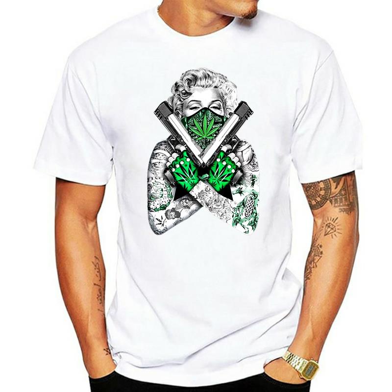 Mens Tshirt Weed Bandana Marilyn Crossed Pistols Pot Leaf 420 Tattoos Design Cotton Tops Tee