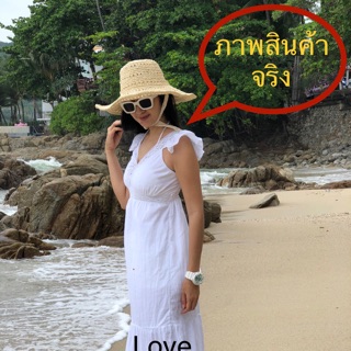 🌴ชุดเดรสขาว แถบลูกไม้ สม็อกยางยืดหลัง คุณหนูสุดๆ🌊