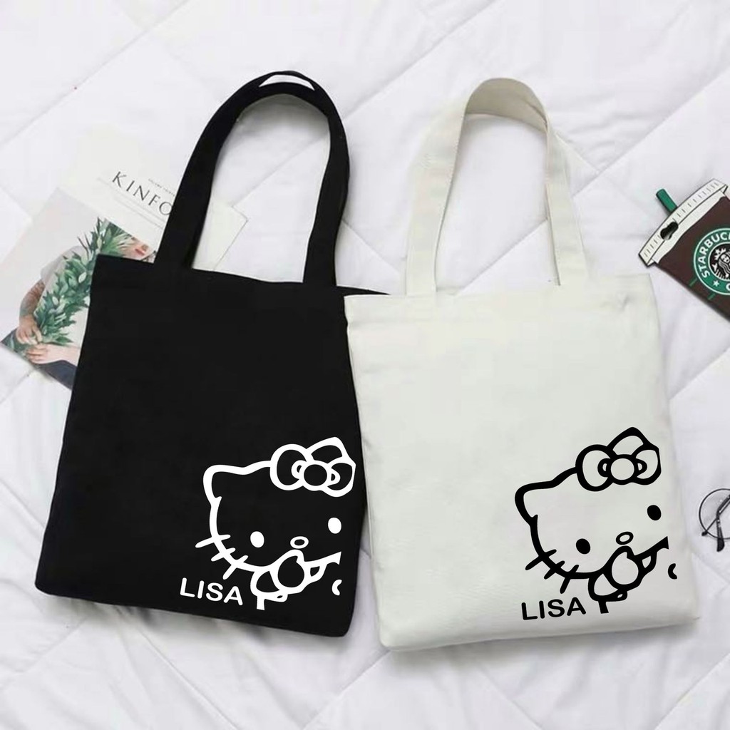 ชื่อบุคลิกภาพ HELLO KITTY Graphic Printing Custom Casual Tuition Fashion Canvas Tote Bag