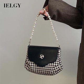 IELGY Fashion Houndstooth Pearl Canvas Womens Bag Diagonal