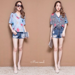 MN314🌹Leaf Buttoned Blouse