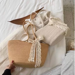 Woven bag with ribbon (กระเป๋าสาน)