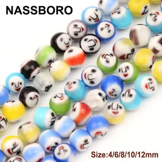 Multicolor Round Smile Face Glass Beads Lampwork Spacer Bead DIY Accessories